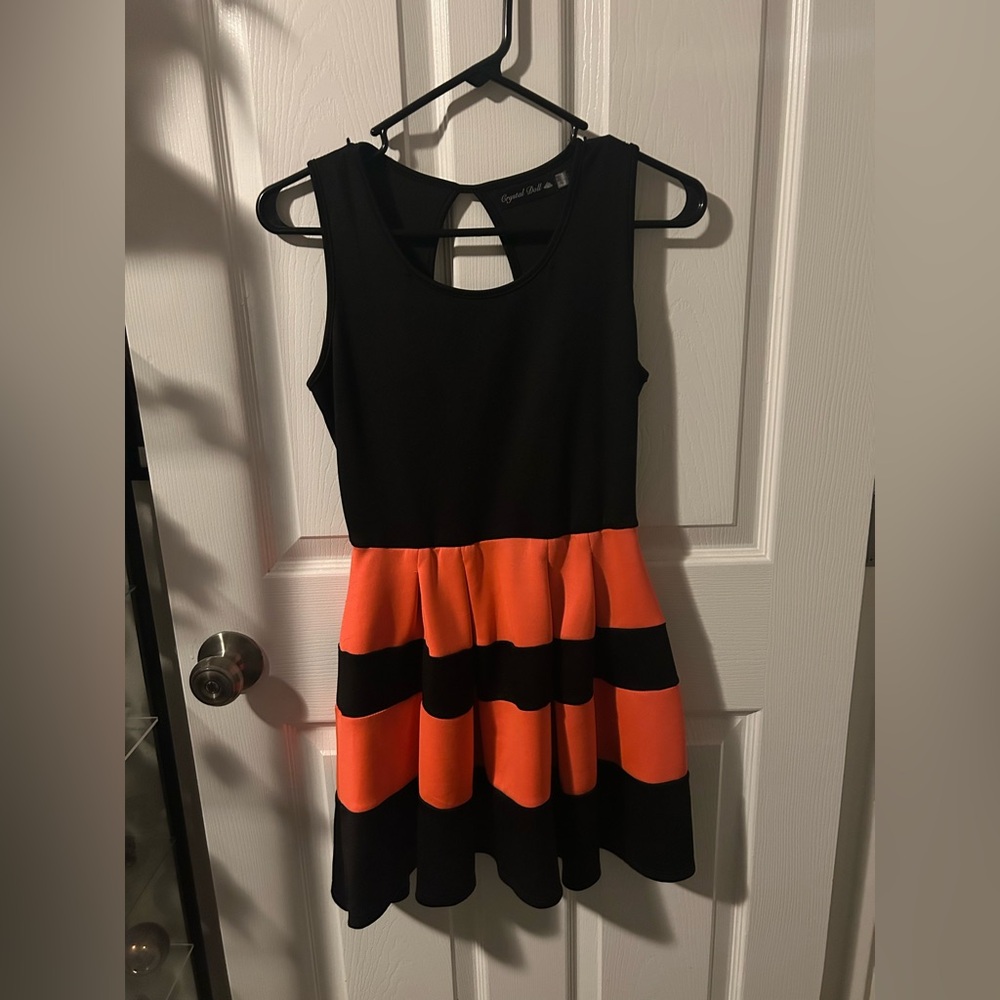 Crystal Doll Black and Pink/Salmon Mini Dress